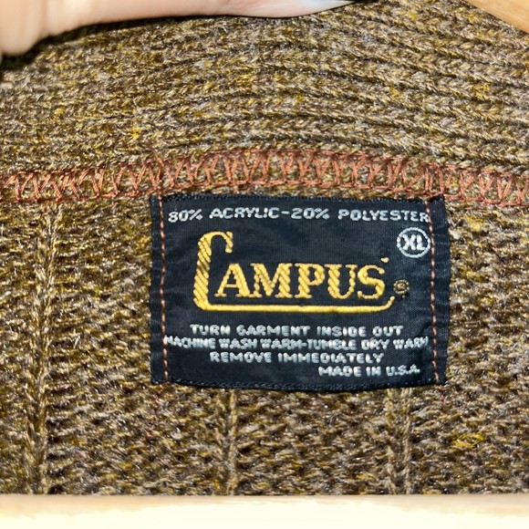 Campus Vintage Men's XL Button Cardigan Sweater Neutral Cottagecore Coastal - Picture 2 of 7